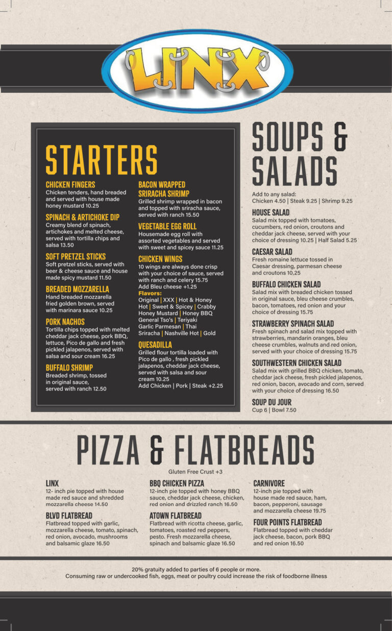 Linx Dinner Menu